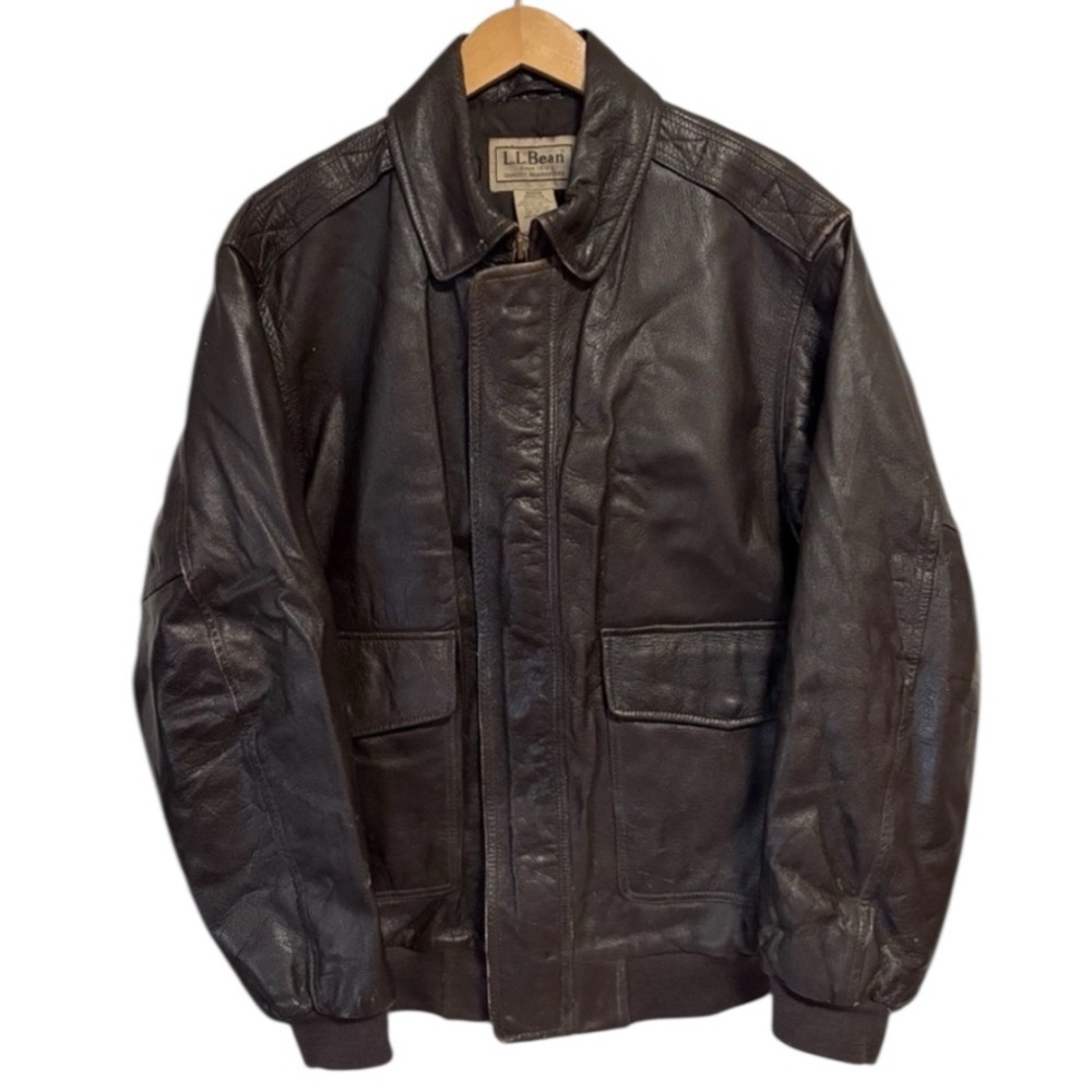 Vintage LL BEAN BROWN GOATSKIN LEATHER BOMBER FLIGHT JACKET PILOT AVIATOR 46 L